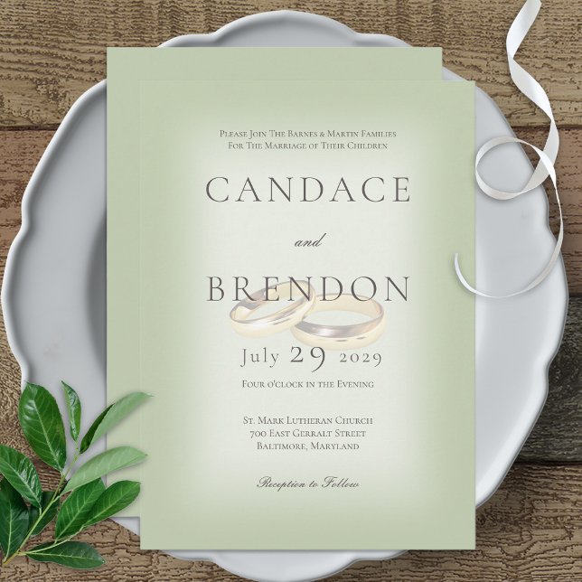 Gold Wedding Rings on Sage Wedding Einladung (Von Creator hochgeladen)