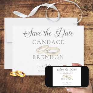 Gold Wedding Rings on White Wedding Save The Date