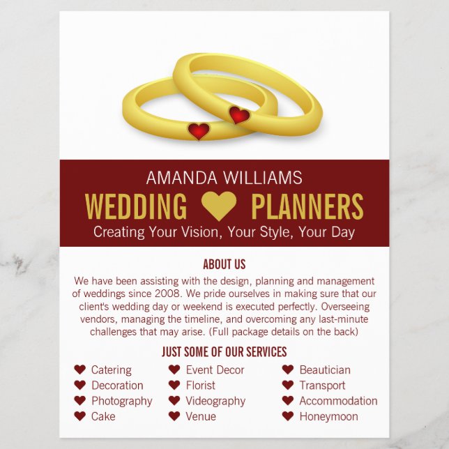 Gold Wedding Rings, Wedding Event Planner Werbung Flyer (Vorne)