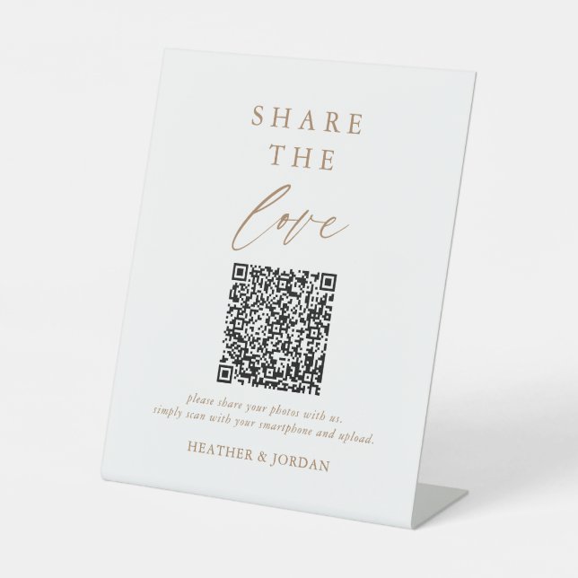 Gold Wedding Share Liebe Foto QR Code Sockelschild (Vorderseite)