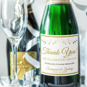 Gold Wedding Sparkling Wine Bottle Label Thank You