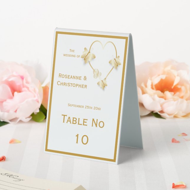 Gold Wedding Table Zelt Sign Butterfly Tischaufsteller (In Situ (Hochzeit))