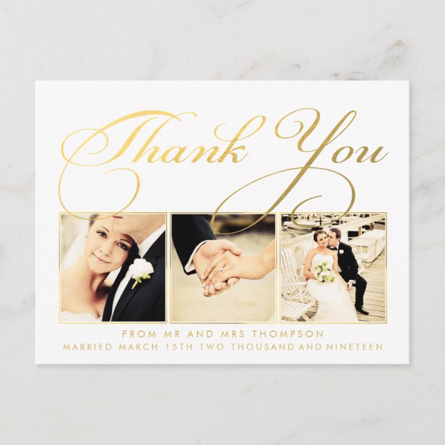 Gold Wedding Vielen Dank, dass Sie Script Typograf Postkarte (Vorderseite)