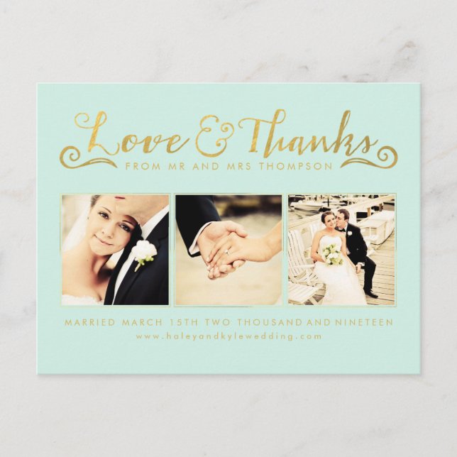 Gold Wedding Vielen Dank, dass Sie Script Typograf Postkarte (Vorderseite)