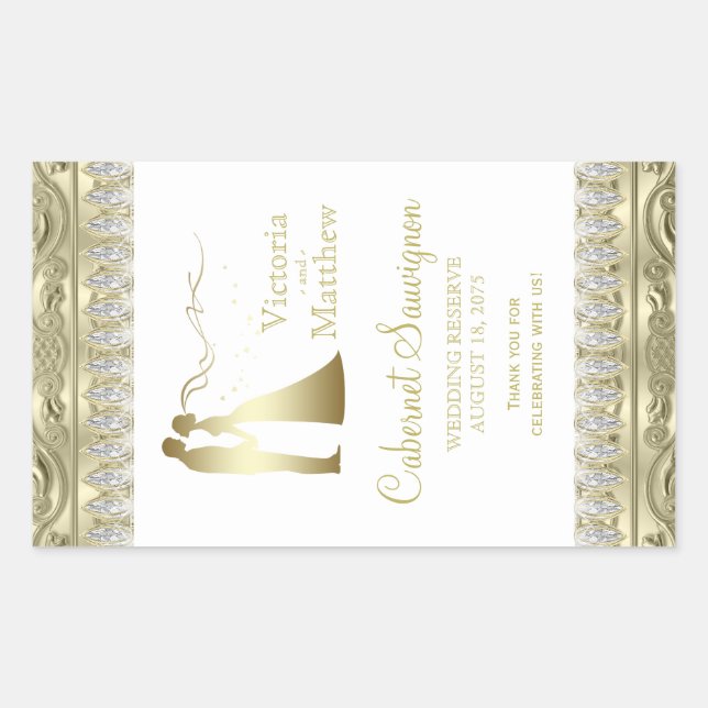 Gold Wedding Wine Bottle Labels Rechteckiger Aufkleber (Vorderseite)