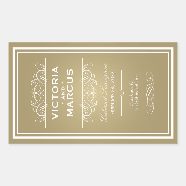 Gold Wedding Wine Bottle Monogram Fevor Labels Rechteckiger Aufkleber (Vorderseite)