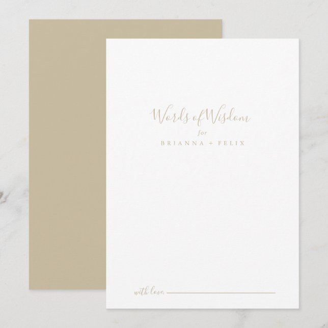 Gold Wedding Words of Wisdom Advice Card Hinweiskarte (Vorne/Hinten)