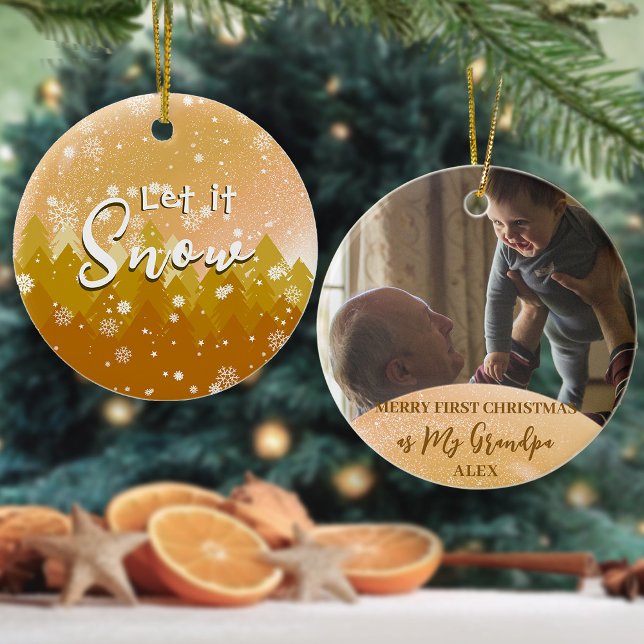 Gold Weihnachten Lass es Schnee Großvater Geschenk Keramik Ornament (Von Creator hochgeladen)