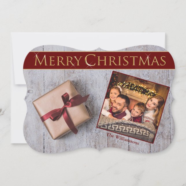 Gold Weihnachten Snowy Deck Extravagantes Cut Foto (Vorderseite)