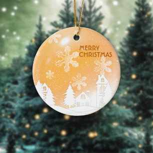 Gold Weihnachten Weiße Schneehaus glücklich Neues Keramik Ornament