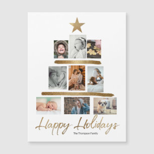 Gold Weihnachtsbaum Foto Collage Happy Holidays Magnetkarte