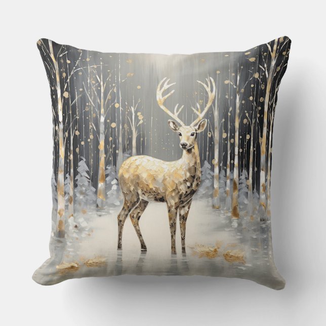 Gold Weihnachtsbaum Rentier Holiday Throw Kissen (Vorderseite)
