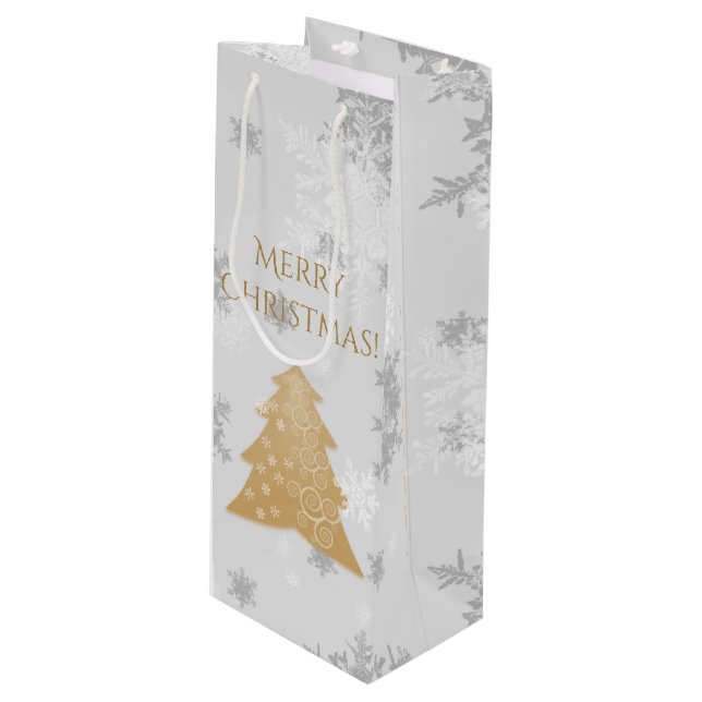 Gold Weihnachtsbaum Weinbeutel Geschenktüte Für Weinflaschen (Vorderseite Schrägansicht)