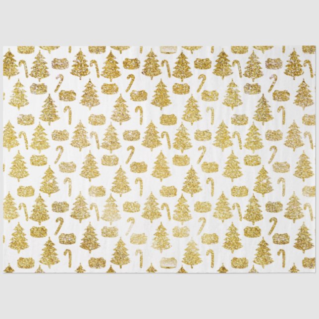 Gold Weihnachtsbaumen Candy Canes White Christmas Seidenpapier (Vorderseite)