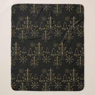Gold Weihnachtsbaumglocke und Snowflake Muster Sherpadecke