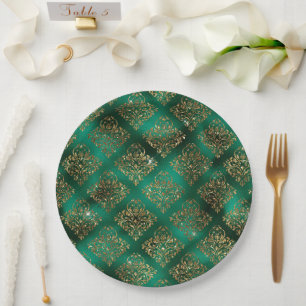 Gold Weihnachtsfeiertag Metallic Damask Elegante Pappteller