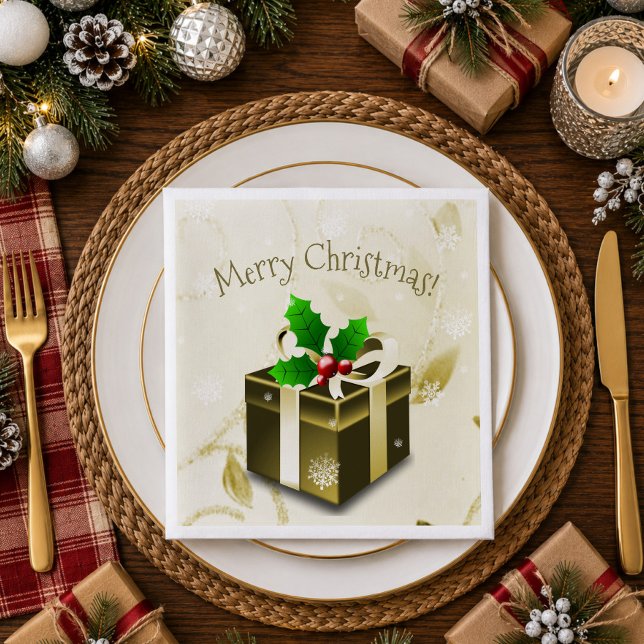 Gold Weihnachtsgeschenk Papier Napkin Serviette (Gold Christmas Gift Paper Napkins)
