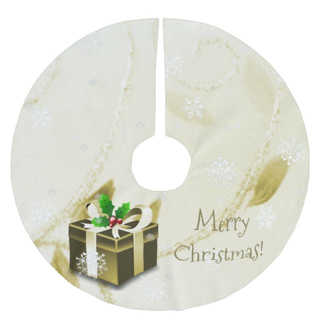 Gold Weihnachtsgeschenk Tree Skirt Polyester Weihnachtsbaumdecke (Vorderseite)