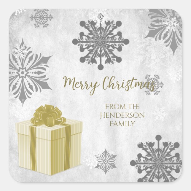 Gold Weihnachtsgeschenksticker Quadratischer Aufkleber (Vorderseite)