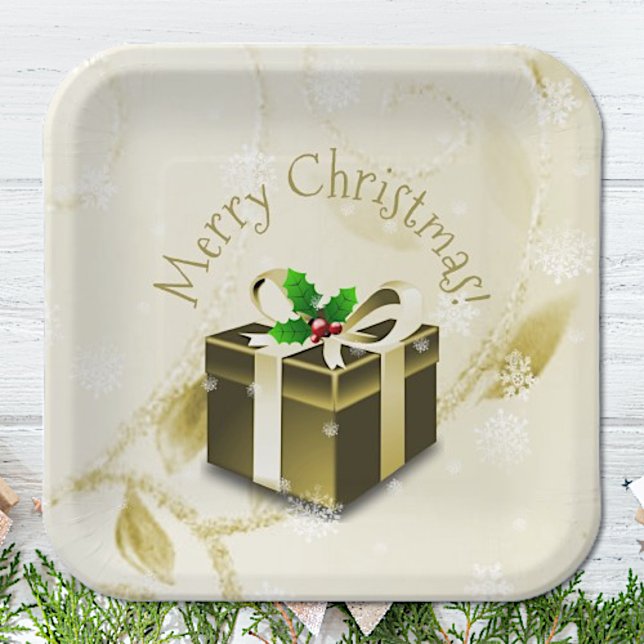 Gold Weihnachtsgeschenktafel Pappteller (Gold Christmas Gift Paper Plates)