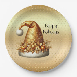 Gold Weihnachtsmannmütze Holiday Paper Plate Pappteller