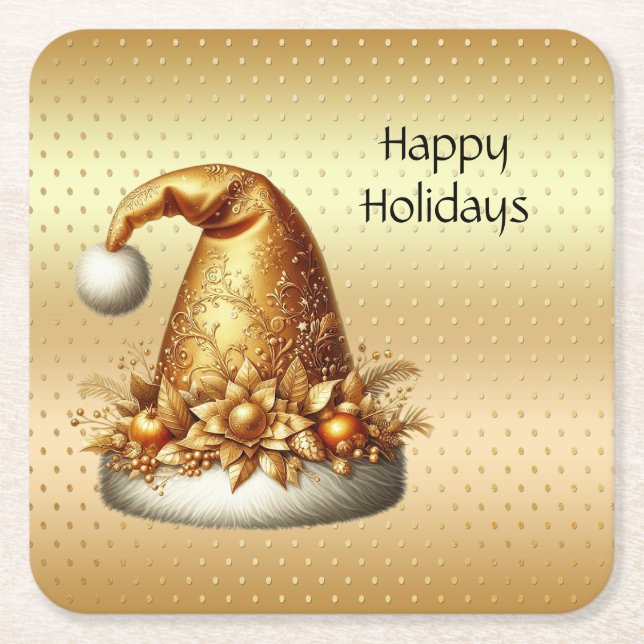 Gold Weihnachtsmannmütze Holiday Paper Untersetzer (Vorderseite)
