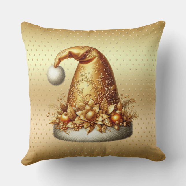 Gold Weihnachtsmannmütze Weihnachtsbaum Kissen (Rückseite)