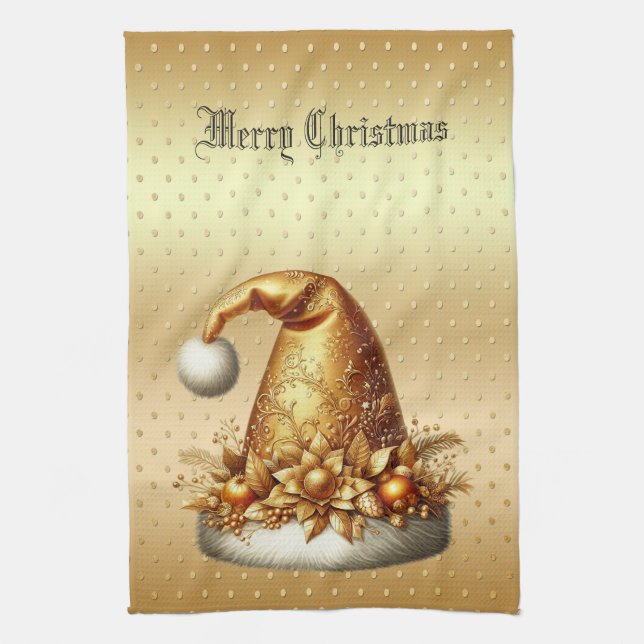 Gold Weihnachtsmannmütze Weihnachtsfeiertag Küchen Geschirrtuch (Vertikal)