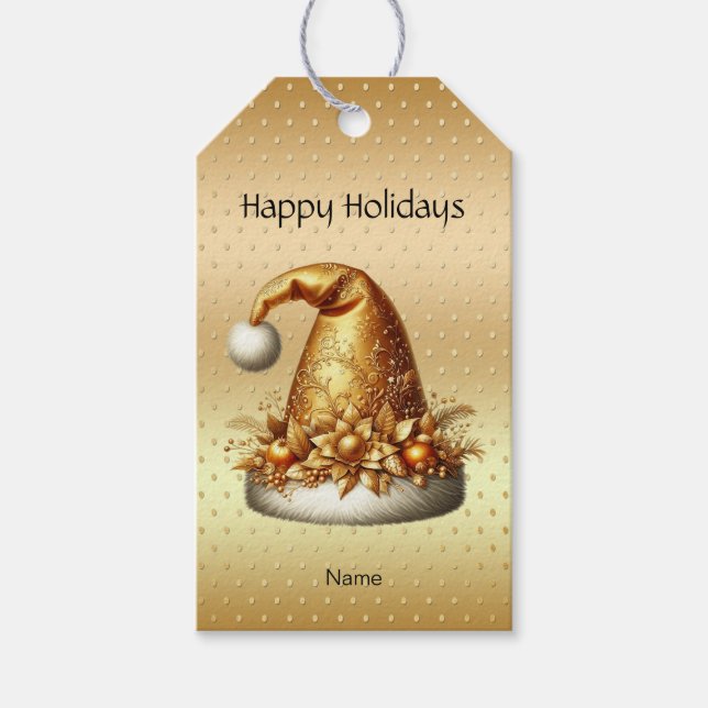 Gold Weihnachtsmannmütze Weihnachtsgeschenk Tag Geschenkanhänger (Vorderseite)