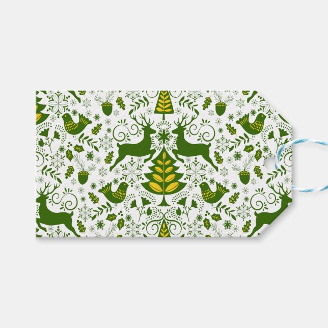 Gold Weihnachtswald Hirsche Vögel im Blut Geschenkanhänger (Vorderseite (Horizontal))