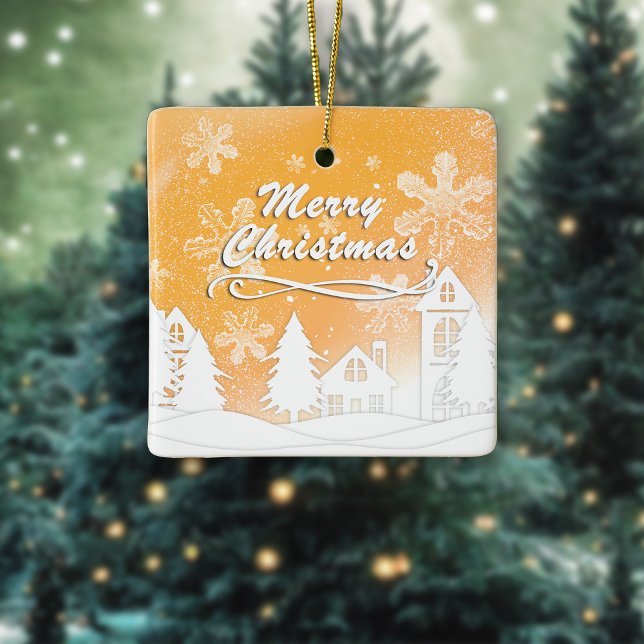 Gold Weihnachtsweiße Schneehaus Neujahr Keramikornament (Von Creator hochgeladen)