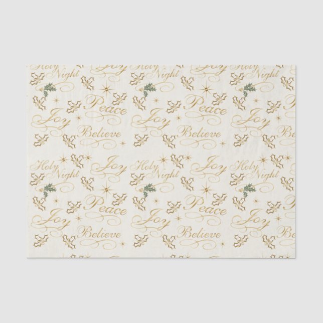 Gold Weihnachtsworttext auf Weiß Seidenpapier (Vorderseite)