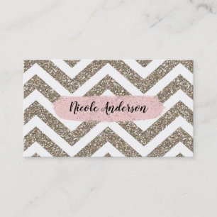 Gold Weiß Chevron Rosa Glitter Moderne Pinsel Glam Visitenkarte