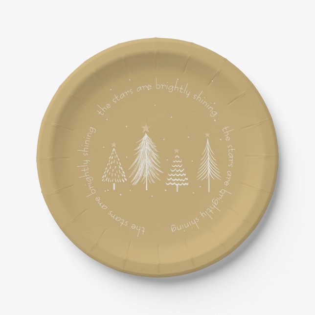 Gold, Weiß, Christbaumsteine Eleganter Urlaub Pappteller (Vorderseite)