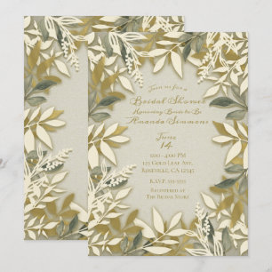 Gold Weiß Creme Ecru Botanische Blätter Brautmode Einladung