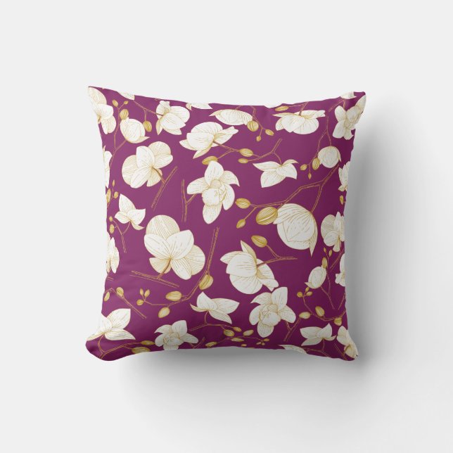 Gold & Weiß elegant orchid floriert modern Kissen (Vorderseite)