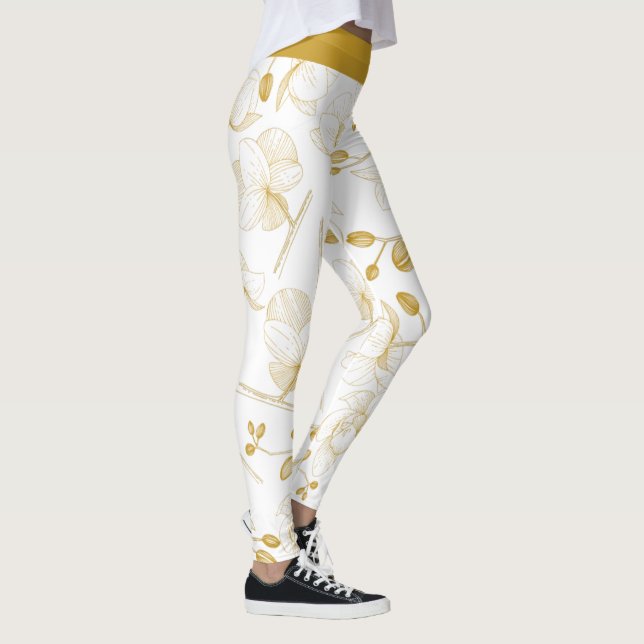 Gold & Weiß elegant orchid floriert modern Leggings (Rechts)
