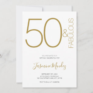 Gold & Weiß Elegante Henne 50 & Fantastischer Gebu Einladung