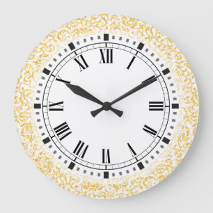 Gold Weiß Floral Damast William Morris Inspiriert Große Wanduhr