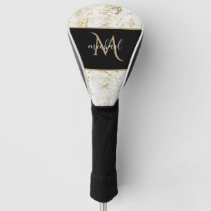 Gold & Weiß Marmor mit Schwarz Monogram Luxus Golf Headcover