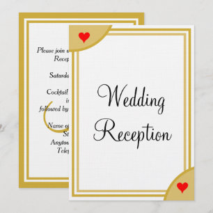 Gold Weiß Monogramm Hochzeitsempfang Herzen Einladung