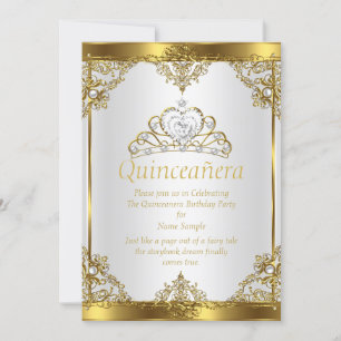 Gold Weiß Perle Prinzessin Quinceanera Feier Einladung