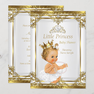 Gold Weiß Perlen Prinzessin Baby Shower Blondes Ba Einladung