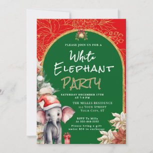 Gold, Weiß und Grün Weiße Elefant Geschenktausch Einladung