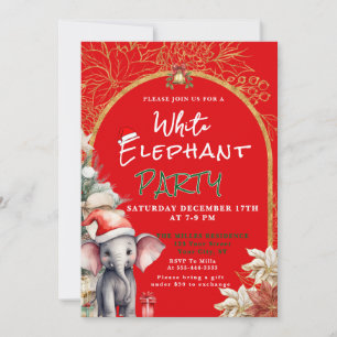 Gold, Weiß und Grün Weiße Elefant Geschenktausch Einladung