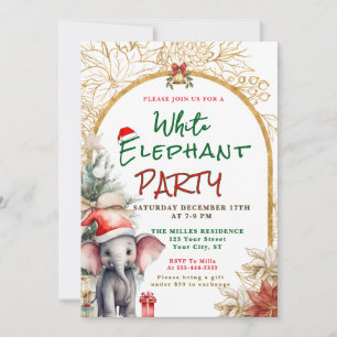 Gold, Weiß und Grün Weiße Elefant Geschenktaustaus Einladung