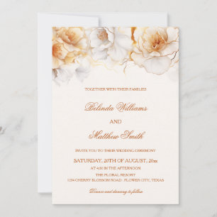 Gold Weiße Blumen Hochzeit Einladung