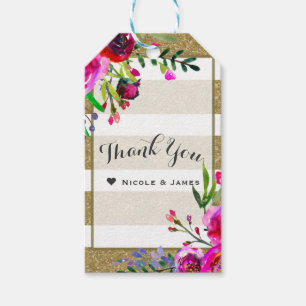 Gold Weiße Streifen Bold Glam Blumen Chic Gefallen Geschenkanhänger