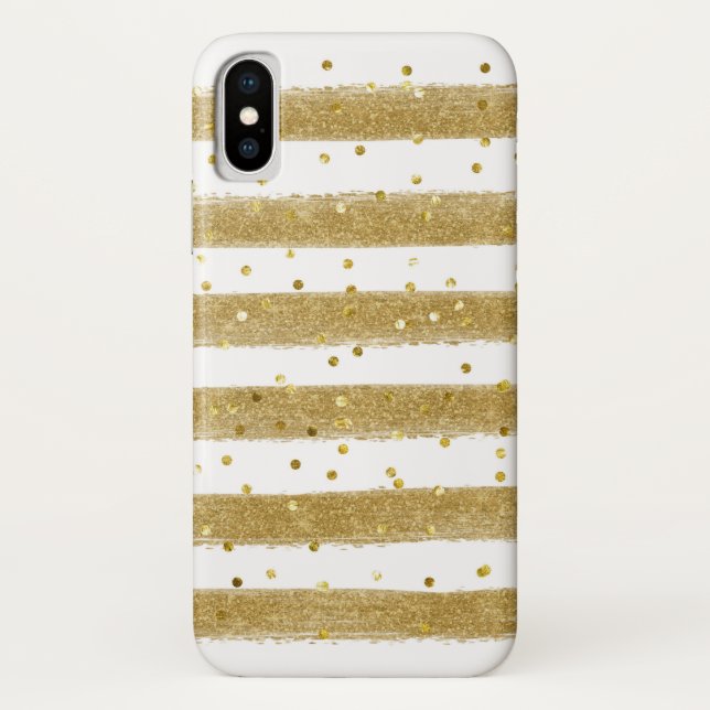 Gold, weiße Streifen, goldene Konfetti-Zellkiste Case-Mate iPhone Hülle (Rückseite)
