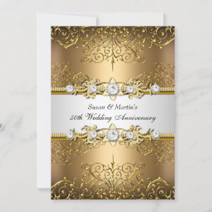 Gold Weißer Blumenwirbel 50. Hochzeitstag Einladung